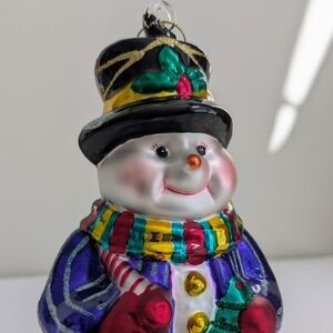 9" Blown Glass Vintage Snowman Christmas Ornament European Style Figurine Large